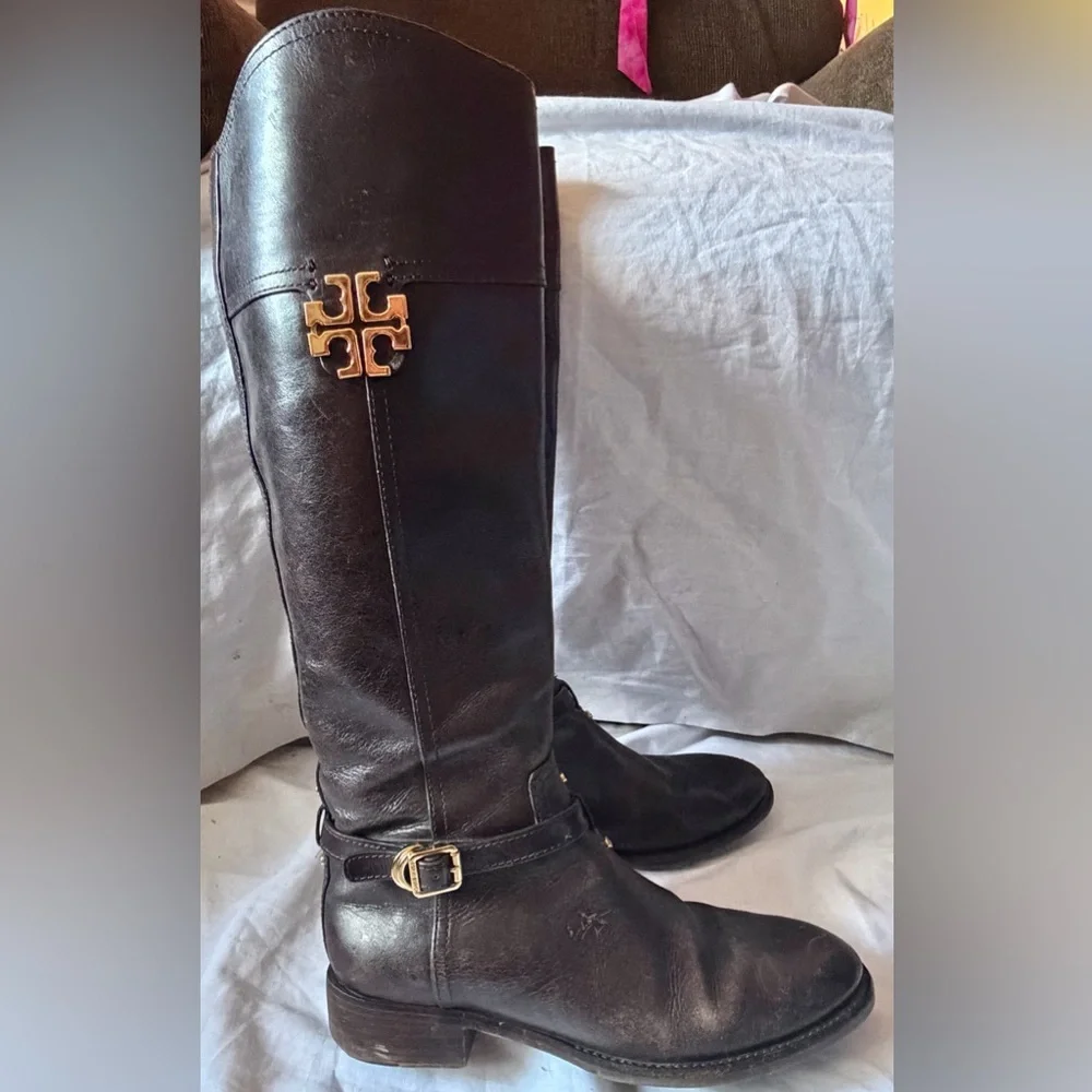 Women's Tory Burch Eloise Brown Leather Riding Tall Boots Size 9M